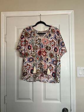 Vivilli Women's Boho Floral V-Neck Blouse with Tassel Ties